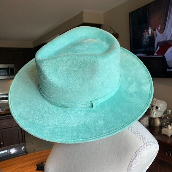 Hat, broad brim, EUC, faux suede, size med, adjustable, stetson style, turquoise - Picture 3 of 16